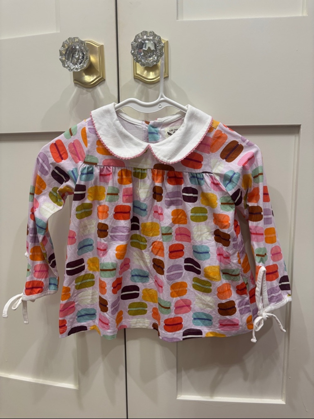 Then oaks: Girls' Long-Sleeve Peter Pan Collar Top in Multicolor Macaron Print
